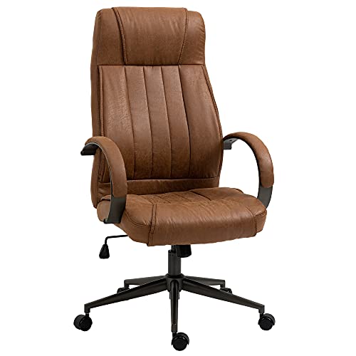 Vinsetto Silla de Oficina Ergonómica Silla Escritorio Giratoria con Altura Ajustable Reposacabezas Reposabrazos y Respaldo Acolchados 61,5x52,5x118-126 cm Marrón