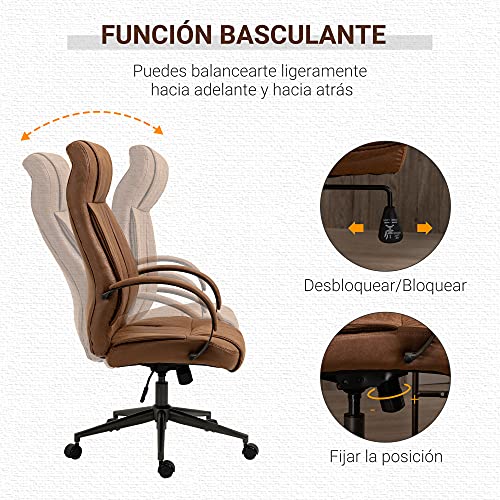 Vinsetto Silla de Oficina Ergonómica Silla Escritorio Giratoria con Altura Ajustable Reposacabezas Reposabrazos y Respaldo Acolchados 61,5x52,5x118-126 cm Marrón