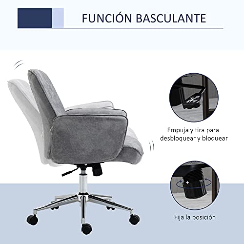 Vinsetto Silla de Oficina Ergonómica Silla Escritorio Giratoria y Ajustable en Altura con Asiento Reposabrazos y Respaldo Acolchados 67x69x92-102 cm Gris