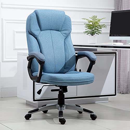 Vinsetto Silla de Oficina Giratoria Silla de Escritorio Ergonómica con Altura Ajustable Reposabrazos y Respaldo Acolchado de Lino Sintético 66x75x112-122 cm Azul Claro