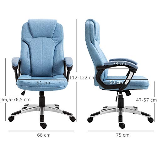 Vinsetto Silla de Oficina Giratoria Silla de Escritorio Ergonómica con Altura Ajustable Reposabrazos y Respaldo Acolchado de Lino Sintético 66x75x112-122 cm Azul Claro