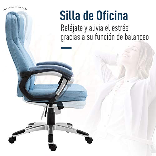 Vinsetto Silla de Oficina Giratoria Silla de Escritorio Ergonómica con Altura Ajustable Reposabrazos y Respaldo Acolchado de Lino Sintético 66x75x112-122 cm Azul Claro