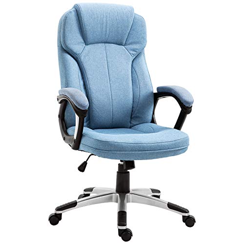 Vinsetto Silla de Oficina Giratoria Silla de Escritorio Ergonómica con Altura Ajustable Reposabrazos y Respaldo Acolchado de Lino Sintético 66x75x112-122 cm Azul Claro