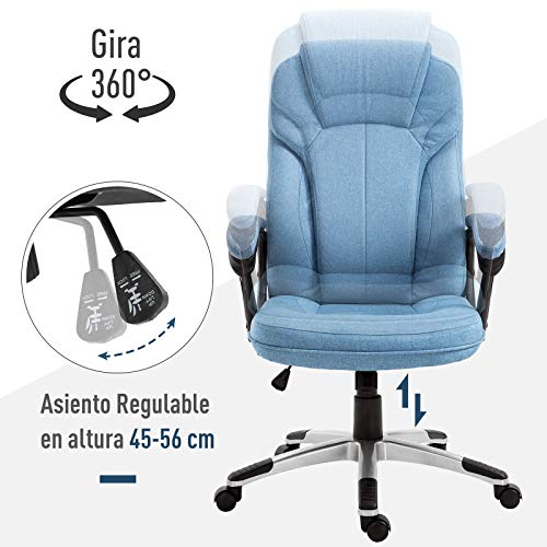 Vinsetto Silla de Oficina Giratoria Silla de Escritorio Ergonómica con Altura Ajustable Reposabrazos y Respaldo Acolchado de Lino Sintético 66x75x112-122 cm Azul Claro