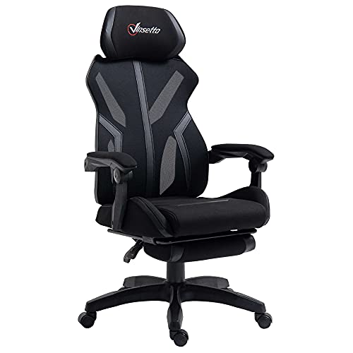 Vinsetto Silla Gaming Giratoria con Reposapiés Retráctil Silla de Oficina Reclinable con Reposacabezas y Altura Ajustable 65x65x119-129 cm Negro