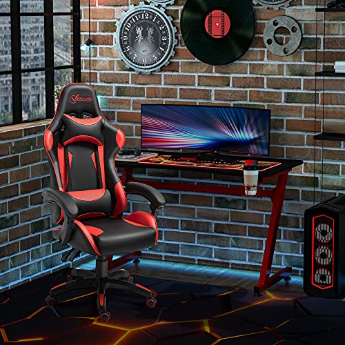 Vinsetto Silla Gaming Profesional Silla de Escritorio Ergonómica Reclinable y Ajustable en Altura con Respaldo Alto Reposacabezas y Reposabrazos 66x66x128-138 cm Rojo