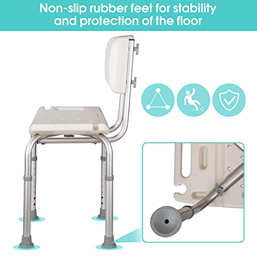 Vinteky Silla de Ducha Taburete de Baño con Respaldo Antideslizante Altura Regulable para Personas Mayores