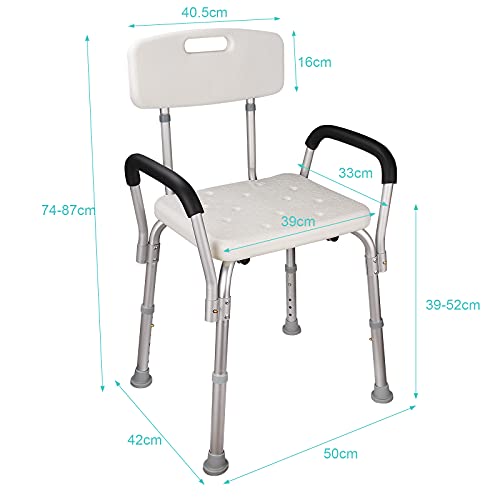 Vinteky Taburete Ducha Altura Regulable Silla de Baño con Respaldo y Reposabrazos para Personas Mayores