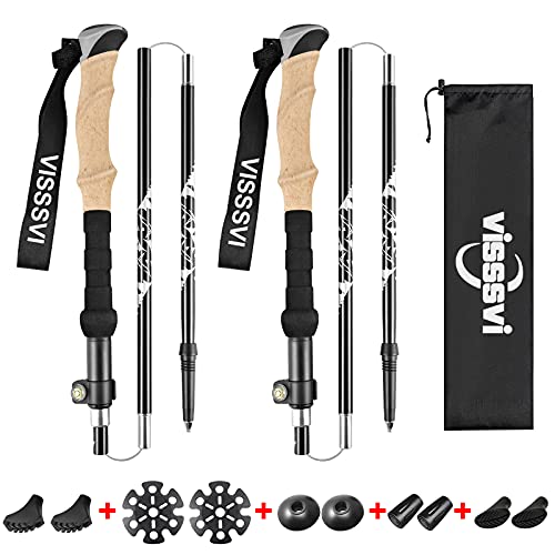 VISSSVI Bastones de Senderismo Bastones Trekking Plegables 2pcs 35cm-125cm de Aleación de Aluminio 7075 Telescópico, Plegable, Ultraligero para Senderismo, Camping, montañismo,mochilero (Negro-125 CM)