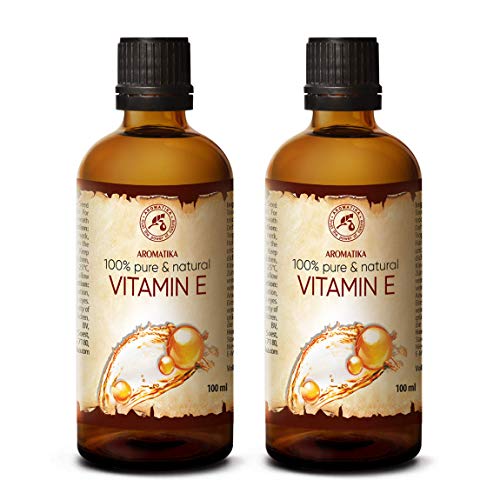 Vitamin E Oil - 2x100 ml - Alpha Tocopherol - 100% Natural Oil - Vitamin E Oil - Vitamin E Oil for Face - Skin - Nails - Lips - Hair Growth Oil - Bath Oil - Carrier Oil for Essential Oils