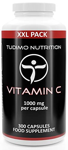 Vitamina C 1000 mg Capsulas - 300 Cápsulas (10 Meses de provisión) de Desintegración Rapida, Vit C 1000mg de Polvo de Acido L Ascorbico Puro en Paquete Familiar XXL (Ascorbic Acid Supplement)