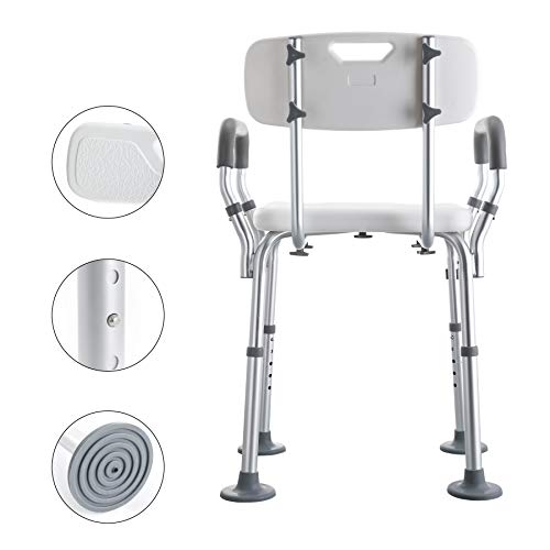 VONOYA Silla de Ducha Portátil para Personas Mayores Silla de Ducha con Respaldo ajustable y Reposabrazos Taburete de Baño con Patas de Goma Antideslizantes Capacidad 120KG