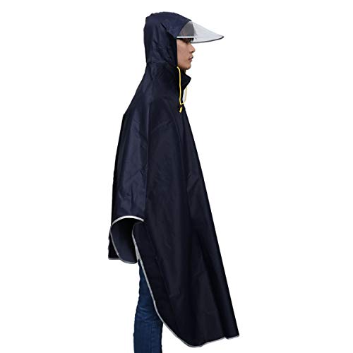 VORCOOL Cabo de lluvia para hombre y mujer, con capucha, resistente al viento, para la lluvia, para la movilidad, para acampar, al aire libre, con tapa transparente (azul marino)