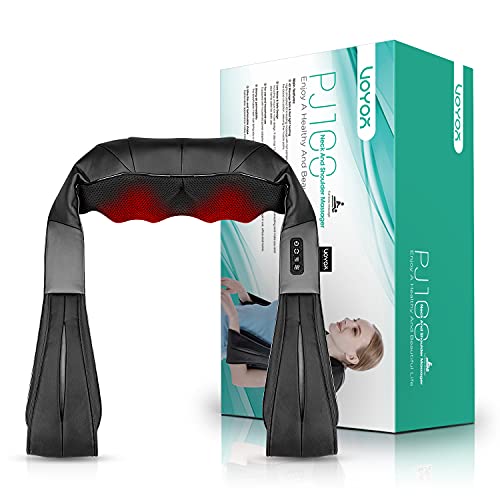 VOYOR Masajeador Espalda Electrico de Cuello de Hombros con Rodillo de Shiatsu Velocidad Ajustable Masaje 3D, Masajeador Cervical de Tejido Profundo para Hombro Alivio del Dolor de Espalda PJ100