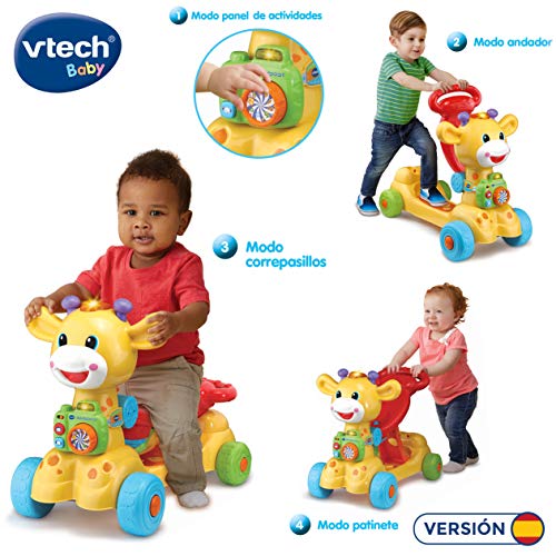 VTech Jirafa Scooter 4 en 1, andador evolutivo con actividades que se transforma en correpasillos y patinete, multicolor (80-503522)