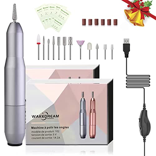 WakeDream Torno para uñas, 12 en 1 lima electrica uñas profesional, Máquina de pulido de uñas, torno manicura y pedicura, set de manicura y pedicura para el hogar y salón portátil (plateado)