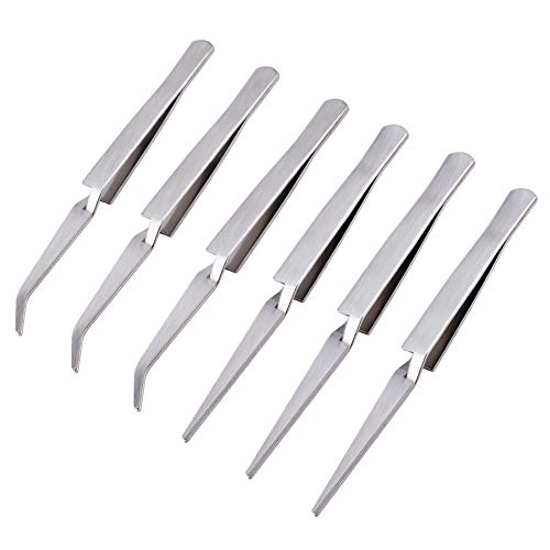 WANDIC Pinzas de Bloqueo Cruzado Doblado y Recto Acción inversa Acero Inoxidable DIY Joyería Hobby Craft Tool, 6 PCS