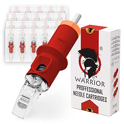 WARRIOR Agujas de tatuaje profesionales rojas esterilizadas con cartucho de aguja de tatuaje Eo Gas Curve Magnum 20 piezas de maquillaje permanente desechable de acero quirúrgico (RED-1009CM)