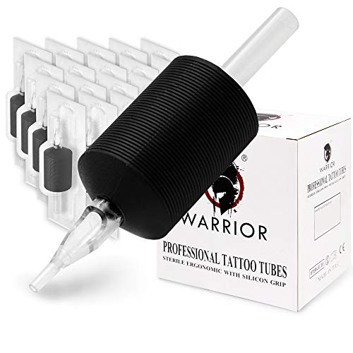 WARRIOR Tubos de Tatuaje Estériles Tattoo Grip Empuñadura Desechable con punta larga en Goma Blanda Profesional Antideslizante 25 mm Round Liner Shader Pack de 20 piezas(1.0/5R)