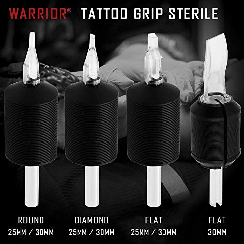 WARRIOR Tubos de Tatuaje Estériles Tattoo Grip Empuñadura Desechable con punta larga en Goma Blanda Profesional Antideslizante 25 mm Round Liner Shader Pack de 20 piezas(1.0/5R)