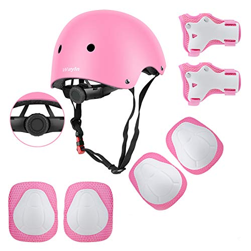 Wayin Conjuntos de Patinajes Niños Protecciones Patines Infantiles con Casco Ajustables Rodilleras y Coderas para Skate Bicicleta Monopatín Deporte（Rosa）