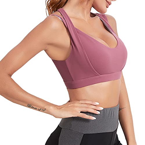 Wayleb Sujetador Deportivo Mujer Alto Impacto Sujetador Push Up Inalámbrico Cremallera Frontal con Almohadillas Extraíbles Sports Bra Cómodos Suave para Yoga Running,Morado,L