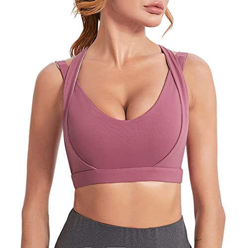 Wayleb Sujetador Deportivo Mujer Alto Impacto Sujetador Push Up Inalámbrico Cremallera Frontal con Almohadillas Extraíbles Sports Bra Cómodos Suave para Yoga Running,Morado,L