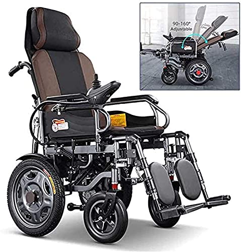 WBJLG Silla de Ruedas eléctrica con Respaldo reclinable, Silla eléctrica de Movilidad Plegable, Scooter portátil liviano, reposacabezas Ajustable Joystick de 360 ​​° Capacidad de Peso 150 kg, 12 A