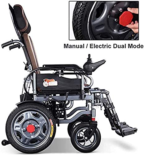 WBJLG Silla de Ruedas eléctrica con Respaldo reclinable, Silla eléctrica de Movilidad Plegable, Scooter portátil liviano, reposacabezas Ajustable Joystick de 360 ​​° Capacidad de Peso 150 kg, 12 A