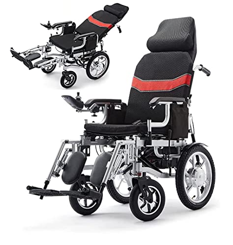 WBJLG Silla de Ruedas, Silla de Ruedas eléctrica Exclusiva Plegable y Liviana, portátil, potentes Motores sin escobillas, Respaldo Ajustable y Joystick con Scooter para reposacabezas