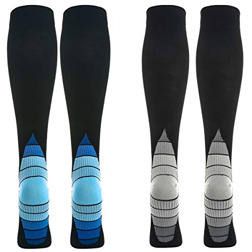 WEEKEND PENINSULA 2 Pares Calcetines/ Medias de Compresión para Hombres y Mujeres, Running, Deporte, Correr, Senderismo, Volar, Viajar, Varicosas, Embarazo y Médicos (43-46, Azul+Gris)