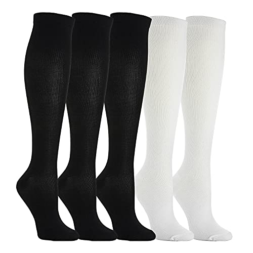 WEEKEND PENINSULA 5 Pares Calcetines/ Medias de Compresión para Hombres y Mujeres, Running, Deporte, Correr, Senderismo, Volar, Viajar, Varicosas, Embarazo y Médicos (L, 3x Negro + 2x Blanco, l)