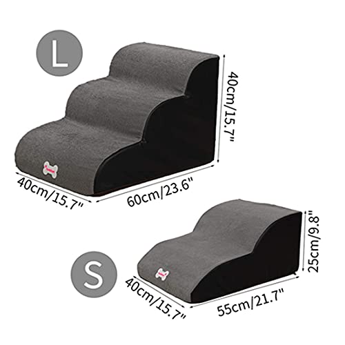 Weichuan Escalera para Perros 3 Escalones, Antideslizante Escalera de Mascota para Cama Sofá, Rampa Escalera de Esponja para Gatos Perros Pequeños Cachorros Gris L