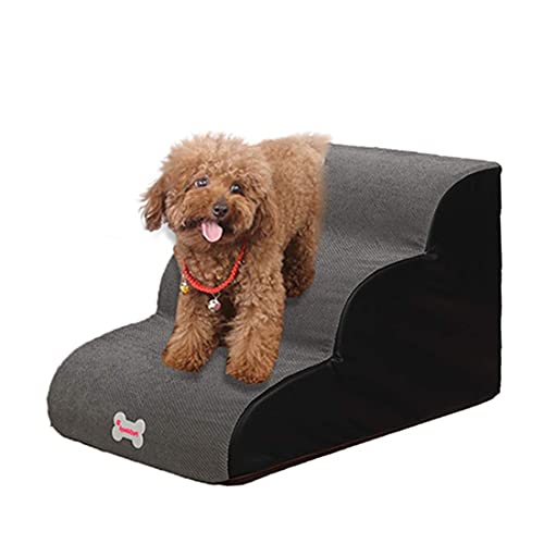 Weichuan Escalera para Perros 3 Escalones, Antideslizante Escalera de Mascota para Cama Sofá, Rampa Escalera de Esponja para Gatos Perros Pequeños Cachorros Gris L