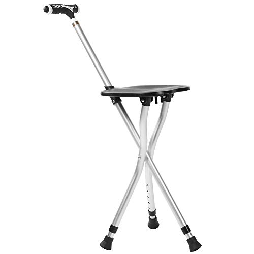 Weiyiroty Muleta, Bastones, Taburete de bastón con asa, Asiento portátil para Descansar con Silla para Caminar(Black)