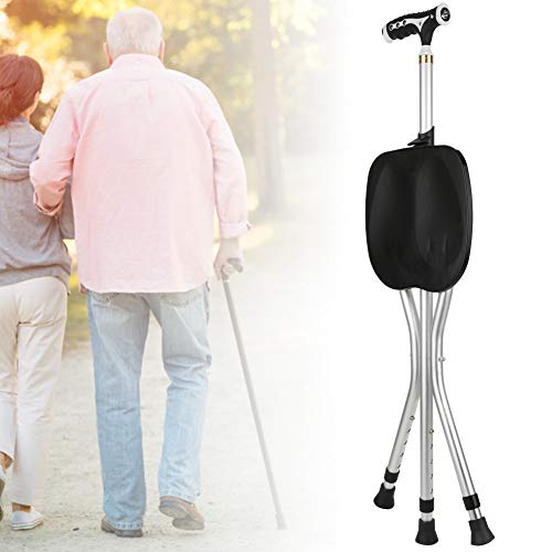 Weiyiroty Muleta, Bastones, Taburete de bastón con asa, Asiento portátil para Descansar con Silla para Caminar(Black)