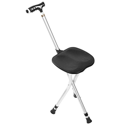 Weiyiroty Muleta, Bastones, Taburete de bastón con asa, Asiento portátil para Descansar con Silla para Caminar(Black)