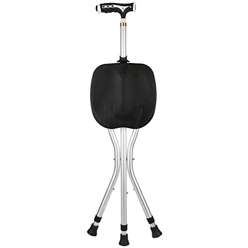 Weiyiroty Muleta, Bastones, Taburete de bastón con asa, Asiento portátil para Descansar con Silla para Caminar(Black)