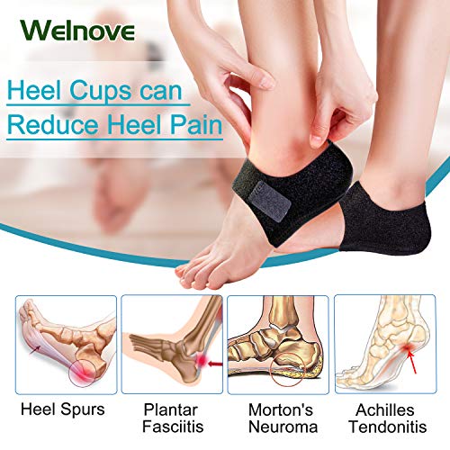 Welnove - 2 protectores de talón, almohadillas de talón, soporte de talón para dolor de talón de fascitis plantar, tendinitis, talones agrietados (tallas de mujer): 37-42, tallas de hombre 37-44)