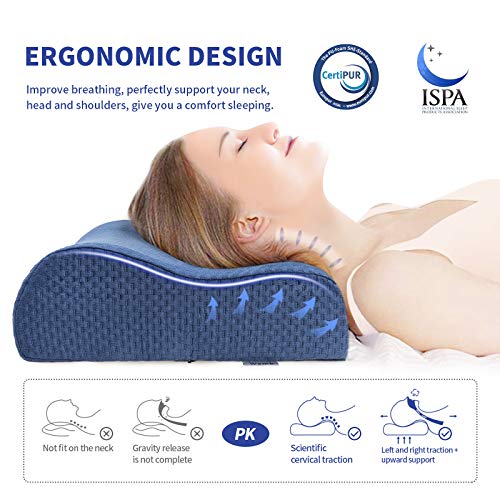 Wemk Almohada Cervical, Almohada Viscoelastica para Reducir Dolores Cervicales, Almohada Ergonómica para Dormir en Diferentes Posturas (Lado, Espalda o Estómago) - con Funda Extraíble y Lavable