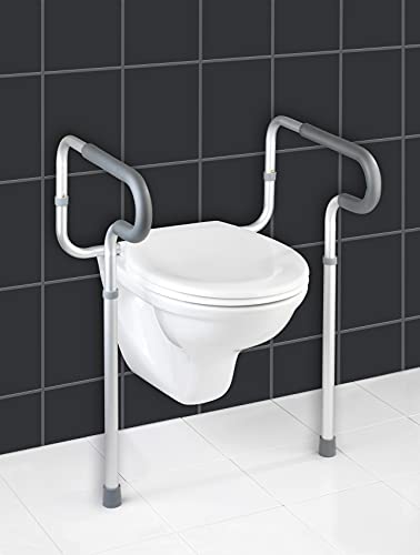 WENKO Barra de seguridad para el WC Secura, 5 posiciones ajustable, pies de goma antideslizantes, fácil montaje, 55.5 x 71-81.5 x 48 cm, acero inoxidable