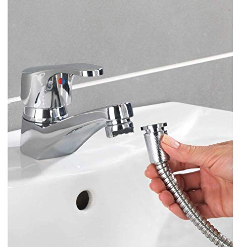 WENKO Manguera de ducha para lavabo universal - Ducha de mano móvil con manguera de ducha hecha de acero fino, Plástico (ABS), 150 x 3.5 x 6.5 cm, Cromo brillante