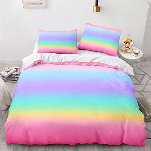 WENYA Arco Iris Gradiente Multicolor Juego de Cama Rosa Naranja Amarillo Azul Verde Violeta Funda Nórdica y Funda de Almohada Microfibra Niña (Estilo 1, 150 x 200 cm - Cama 90 cm)