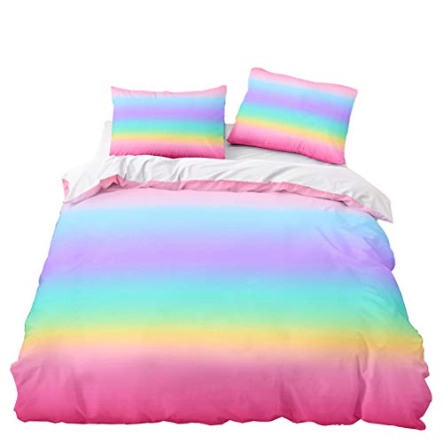 WENYA Arco Iris Gradiente Multicolor Juego de Cama Rosa Naranja Amarillo Azul Verde Violeta Funda Nórdica y Funda de Almohada Microfibra Niña (Estilo 1, 150 x 200 cm - Cama 90 cm)