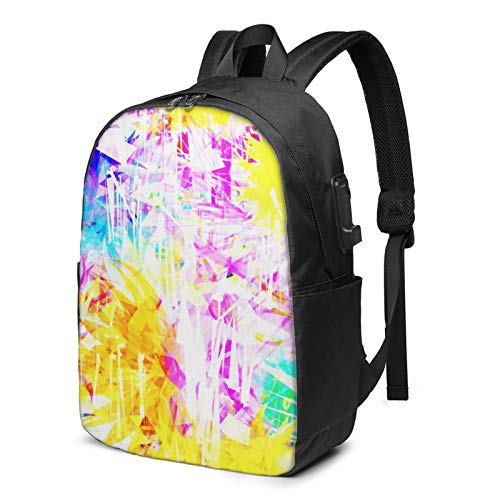 WEQDUJG Mochila Portatil 17 Pulgadas Mochila Hombre Mujer con Puerto USB, Abstracción Brillante Agudo Curvo Mochila para El Laptop para Ordenador del Trabajo Viaje