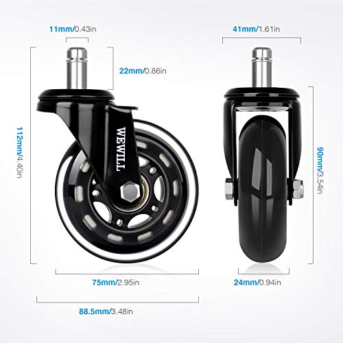 WEWILL Ruedas para Sillas de Oficina 5 PCS 11x22mm Ruedas de Repuesto Caster Silencioso para Cualquier Piso Carga Total 300 kg