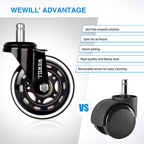 WEWILL Ruedas para Sillas de Oficina 5 PCS 11x22mm Ruedas de Repuesto Caster Silencioso para Cualquier Piso Carga Total 300 kg