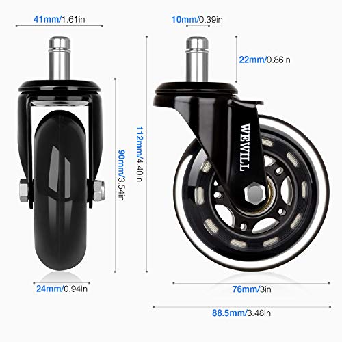 WEWILL Ruedas Solo para Sillas IKEA 10x22 mm Ruedas de Oficina para Sillas Ruedas giratorias para Sillas Duras Ruedas Giratorias Silenciosas Universales