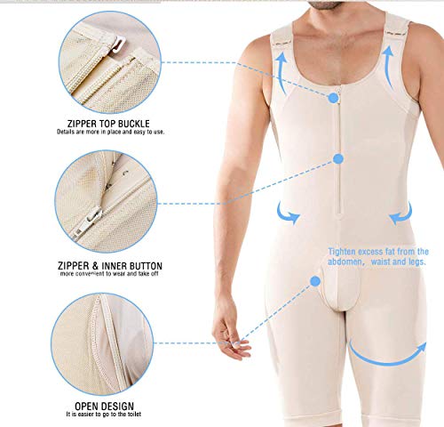 Whlucky Hombre Cintura Trainer Fajas Mono Compresión Modelador de Cuerpo Completo Adelgazar Gancho Ajustable Fajas de corsé,Beige,5XL