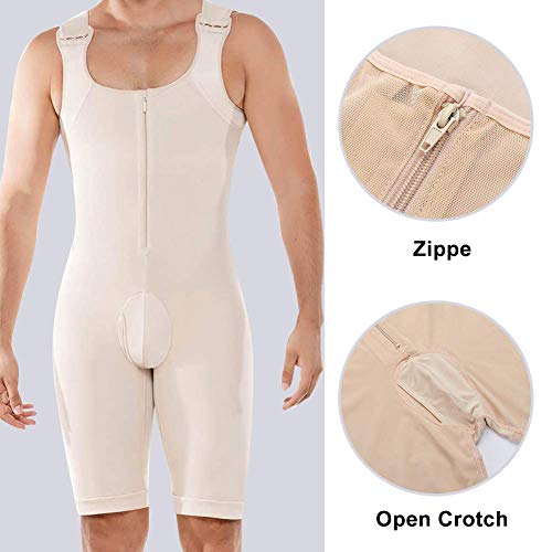 Whlucky Hombre Cintura Trainer Fajas Mono Compresión Modelador de Cuerpo Completo Adelgazar Gancho Ajustable Fajas de corsé,Beige,5XL